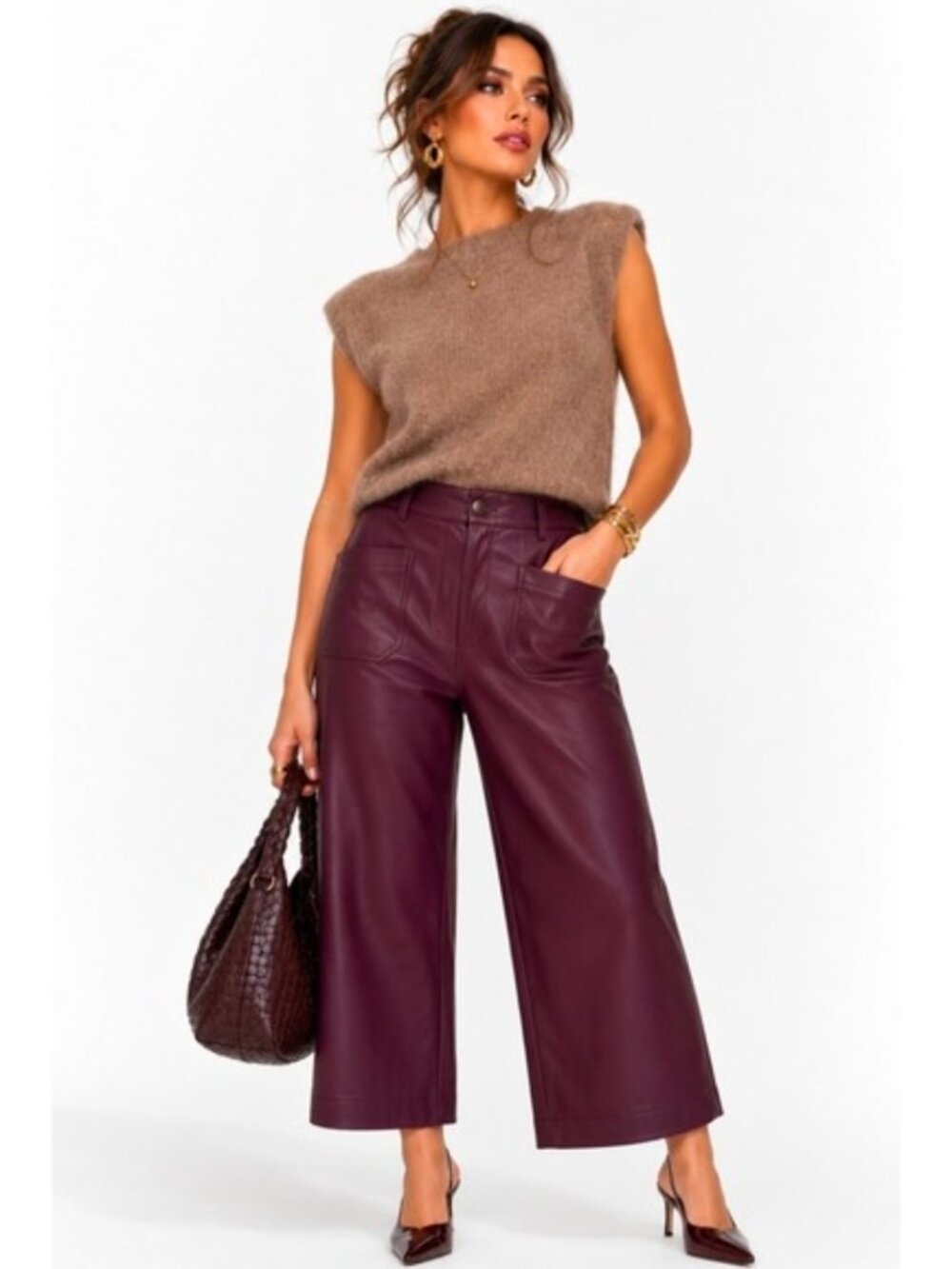 Maeve by Anthropologie The Colette Faux Leather Wide Leg Cropped Pants Size 32